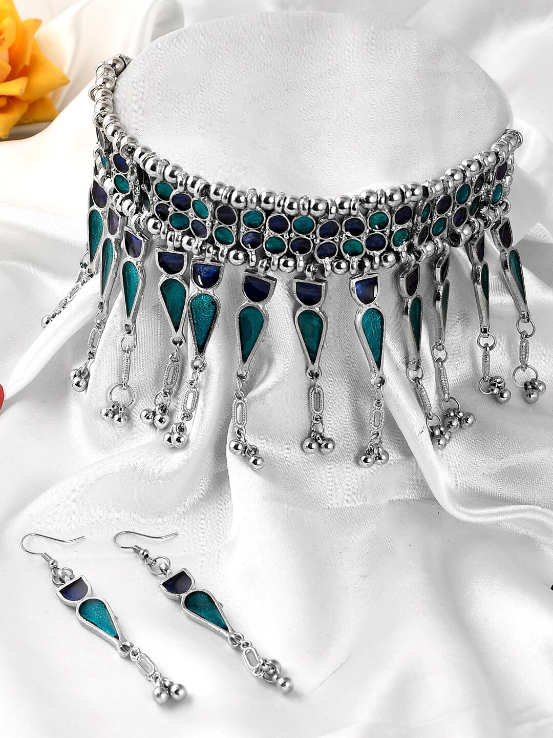 

AQUASTREET JEWELS Silver-Plated Stone-Studded Alloy Afghan Necklace & Earrings Set
