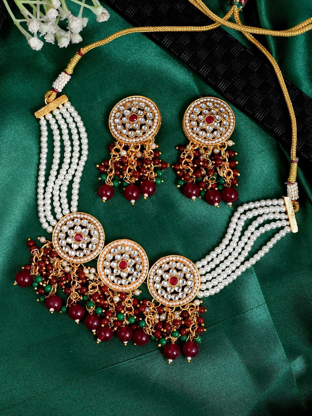 

AQUASTREET JEWELS Gold-Plated Kundan-Studded Necklace & Earrings Set