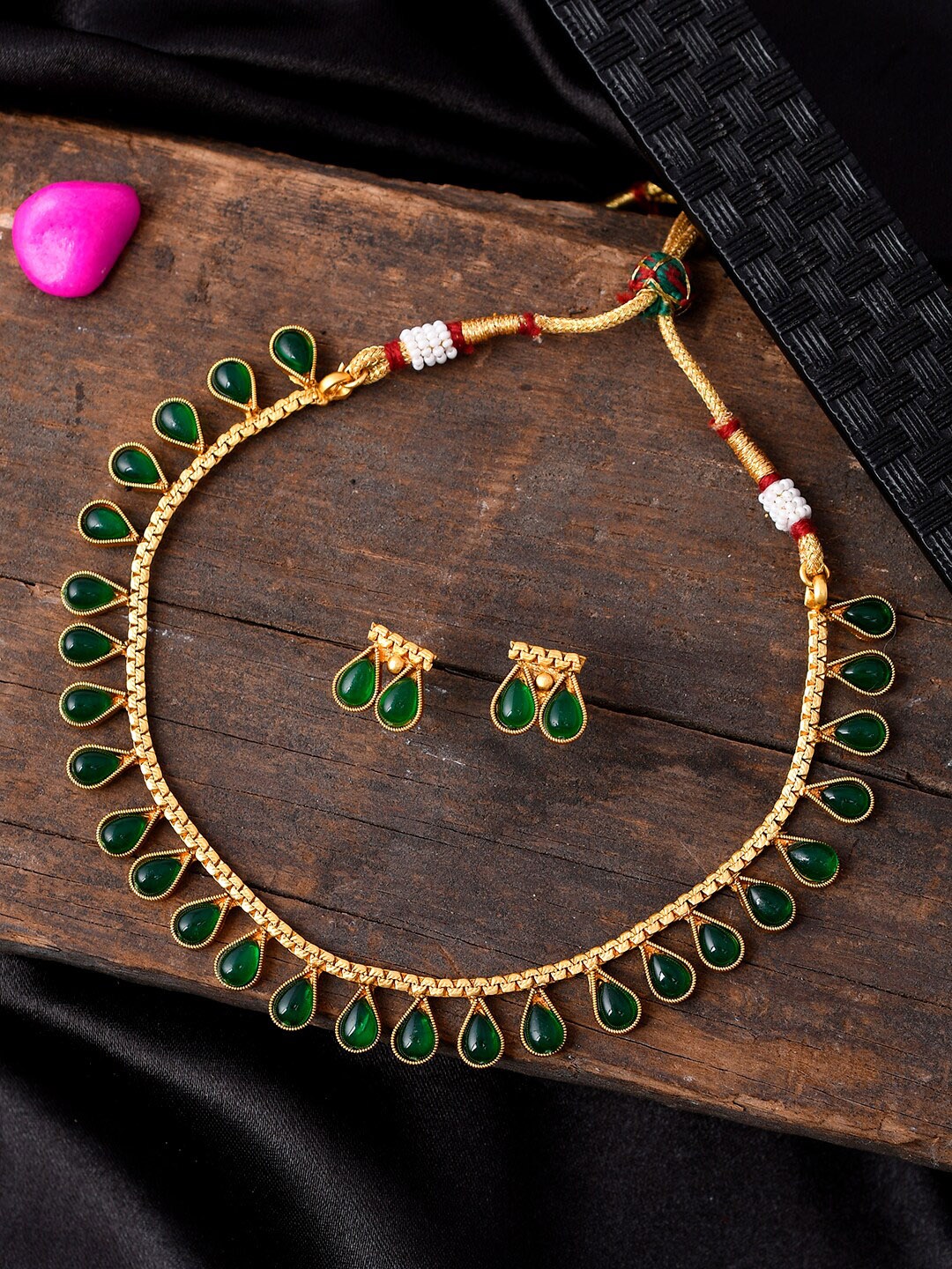 

AQUASTREET JEWELS Gold-Plated Emerald Studded Necklace & Earrings Set, Green