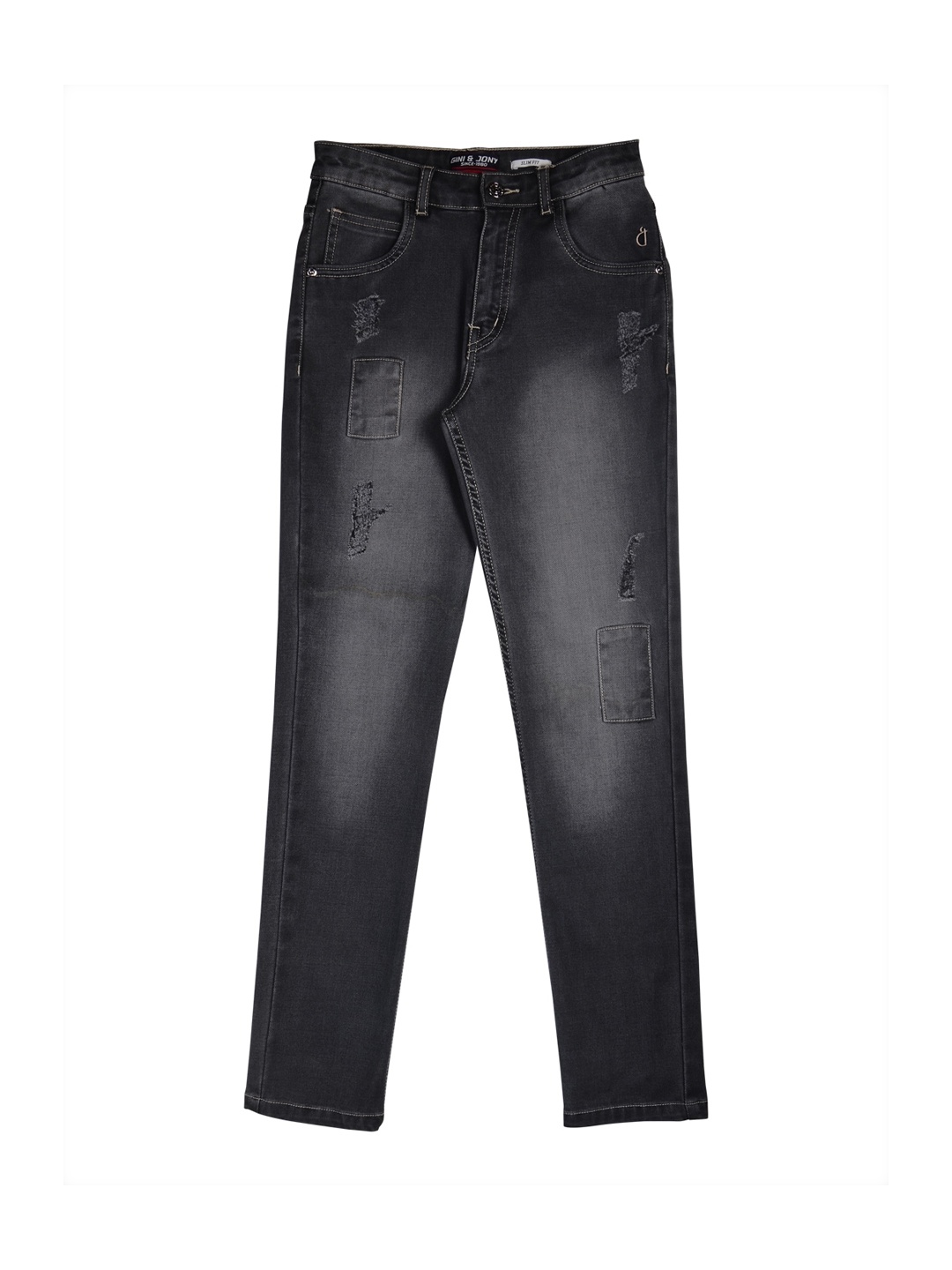 

Gini and Jony Boys Mid-Rise Mildly Distressed Light Fade Denim Jeans, Black