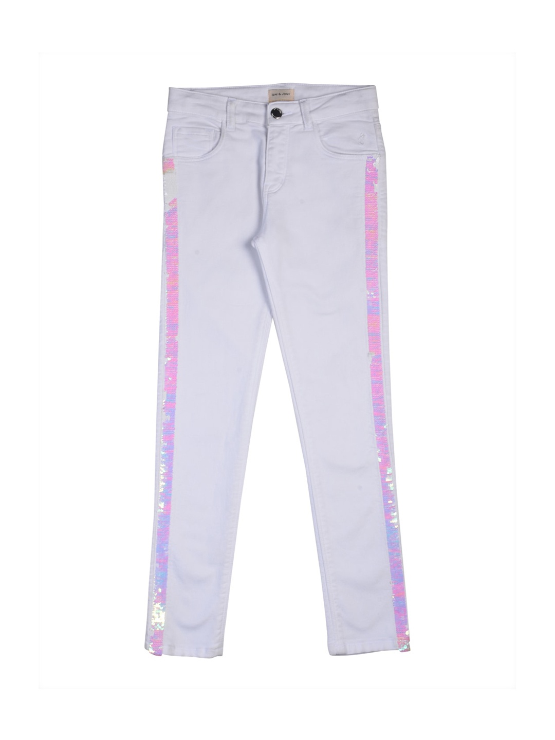 

Gini and Jony Girls Mid-Rise Sequinned Denim Jeans, White