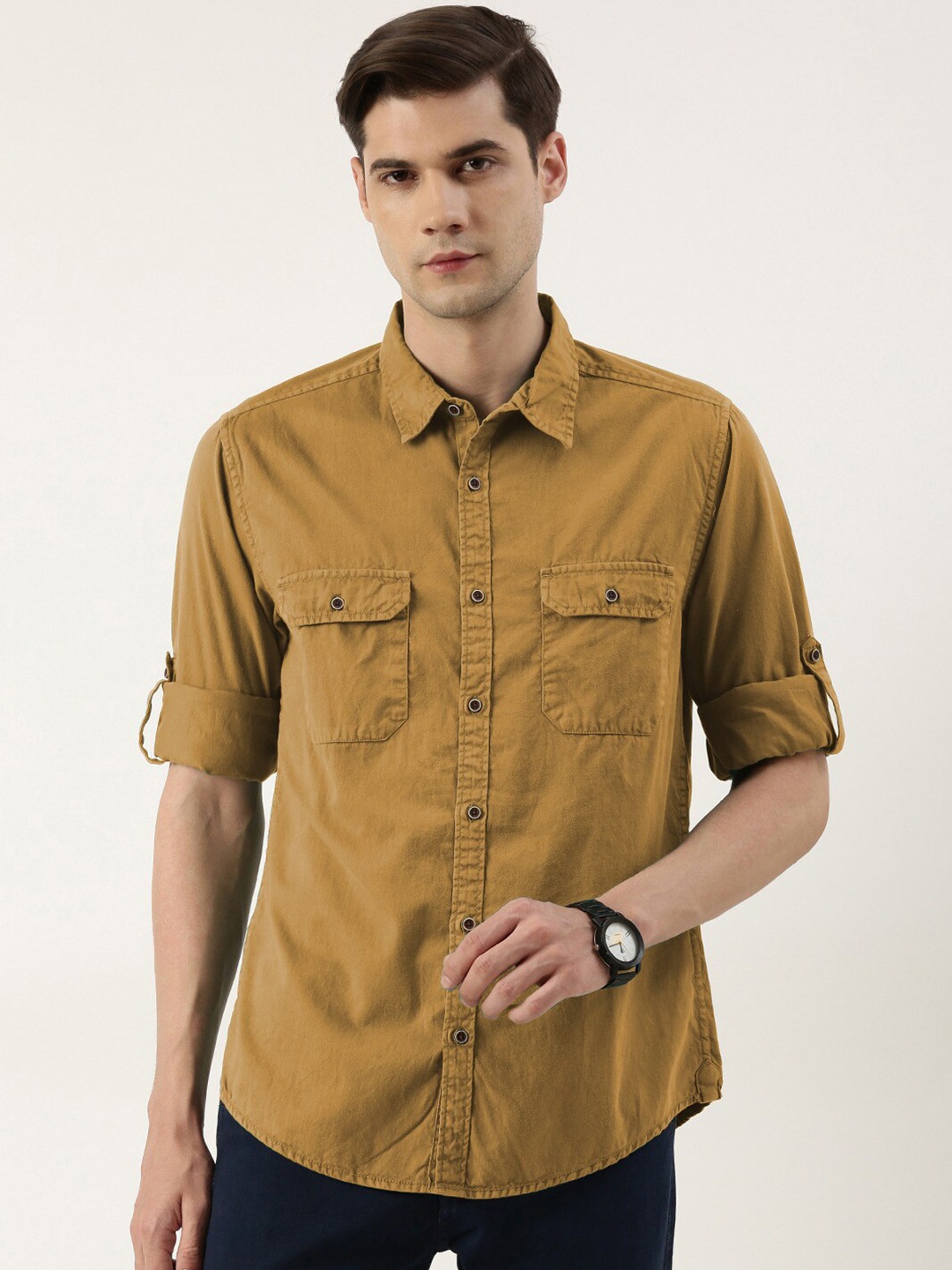 

IVOC Men Spread Collar Standard Casual Shirt, Mustard