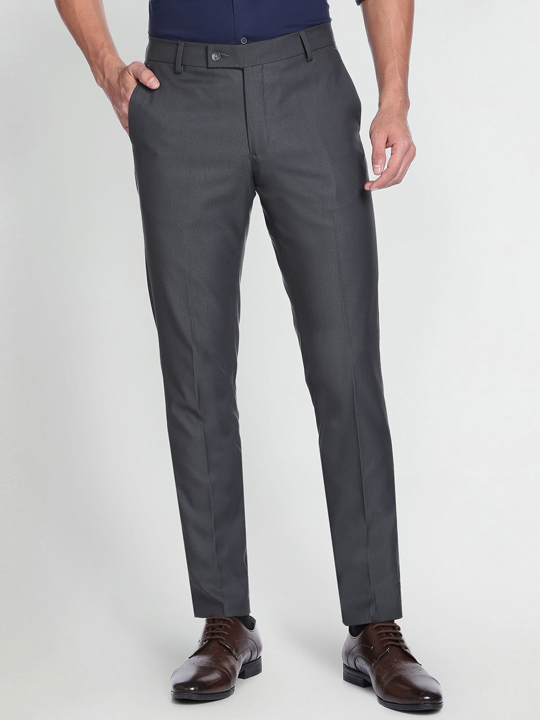 

Arrow Men Mid-Rise Formal Trousers, Charcoal