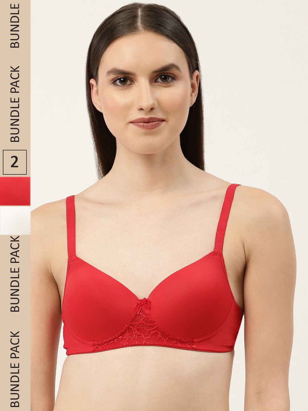 

Leading Lady Pack of 2 Lightly Padded Non-Wired Seamless Bra, Red