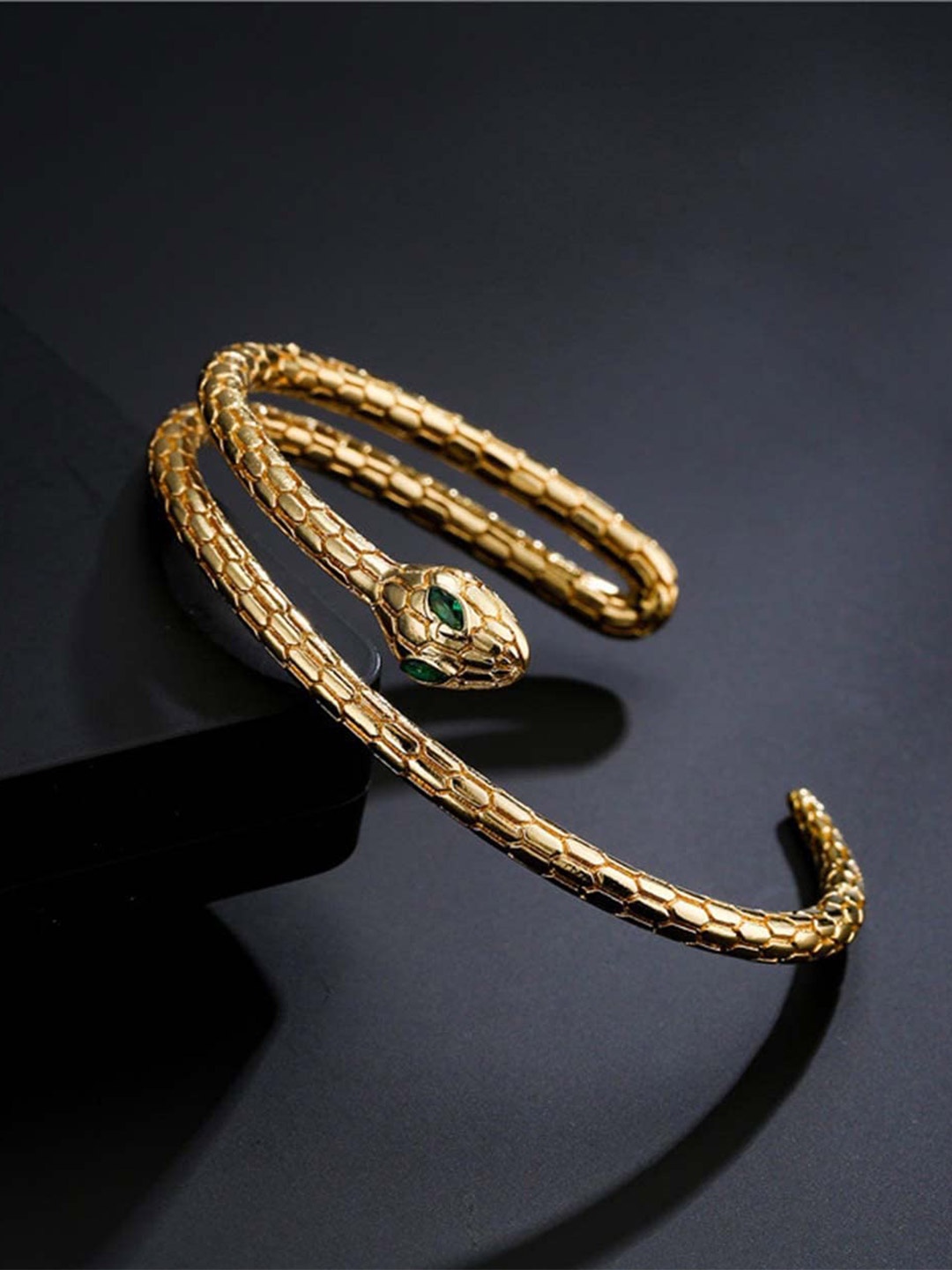 

ZIVOM Women Brass Crystals Gold-Plated Snake Kada Bracelet