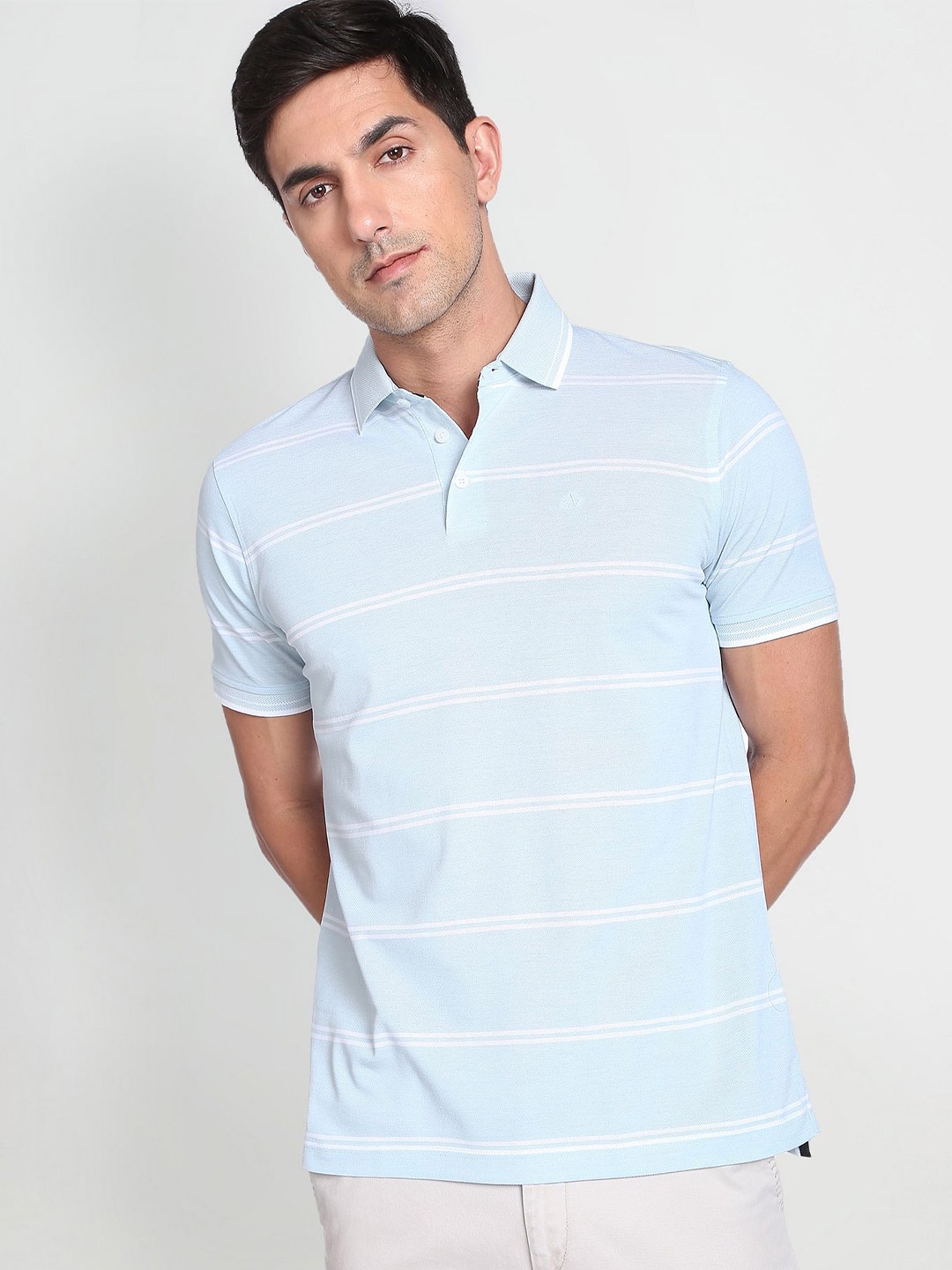 

Arrow Striped Polo Collar Mercerised Cotton T-shirt, Blue