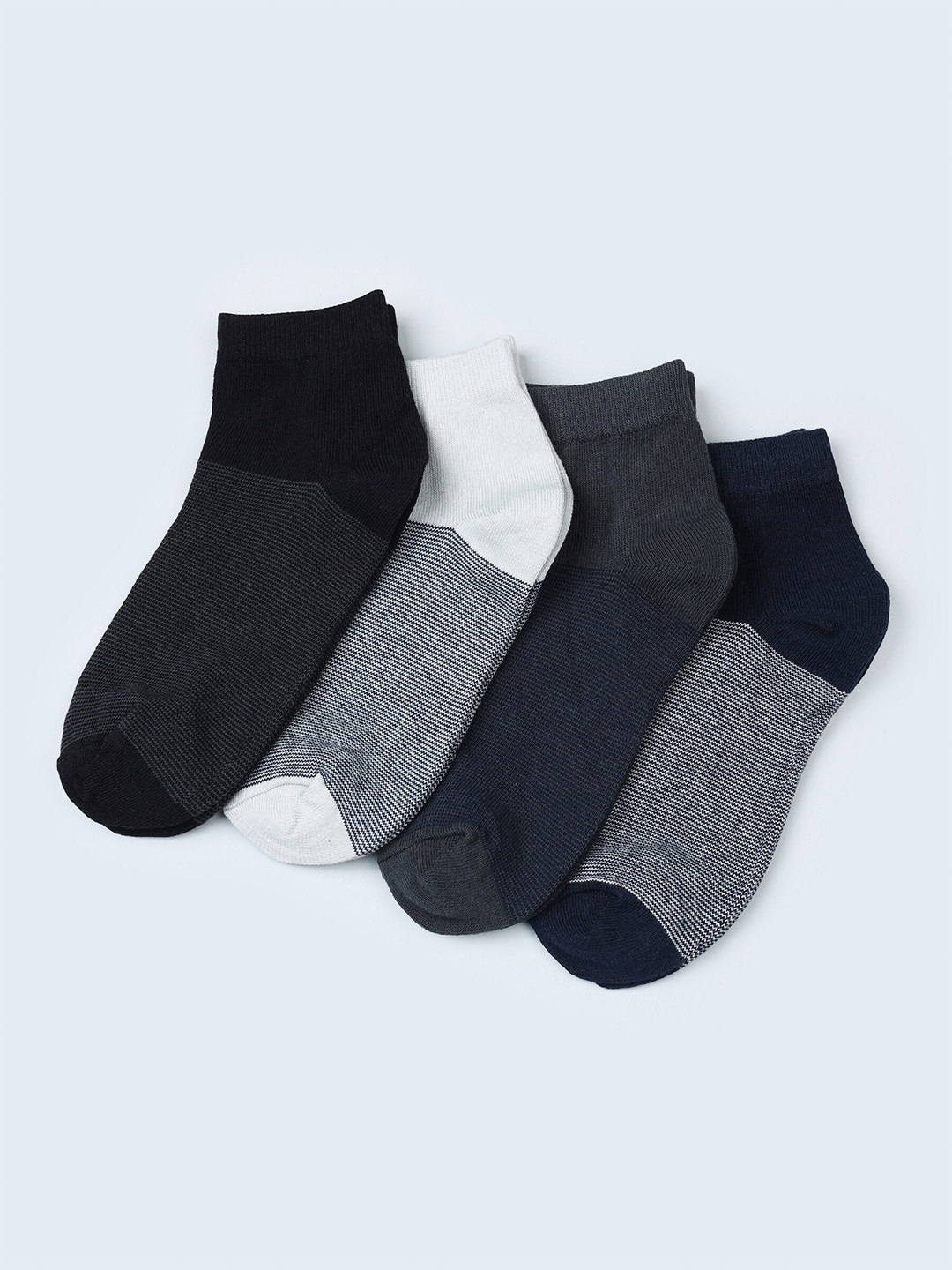 

FABdon Men Pack Of 4 Patterned Ankle-Length Socks, Black