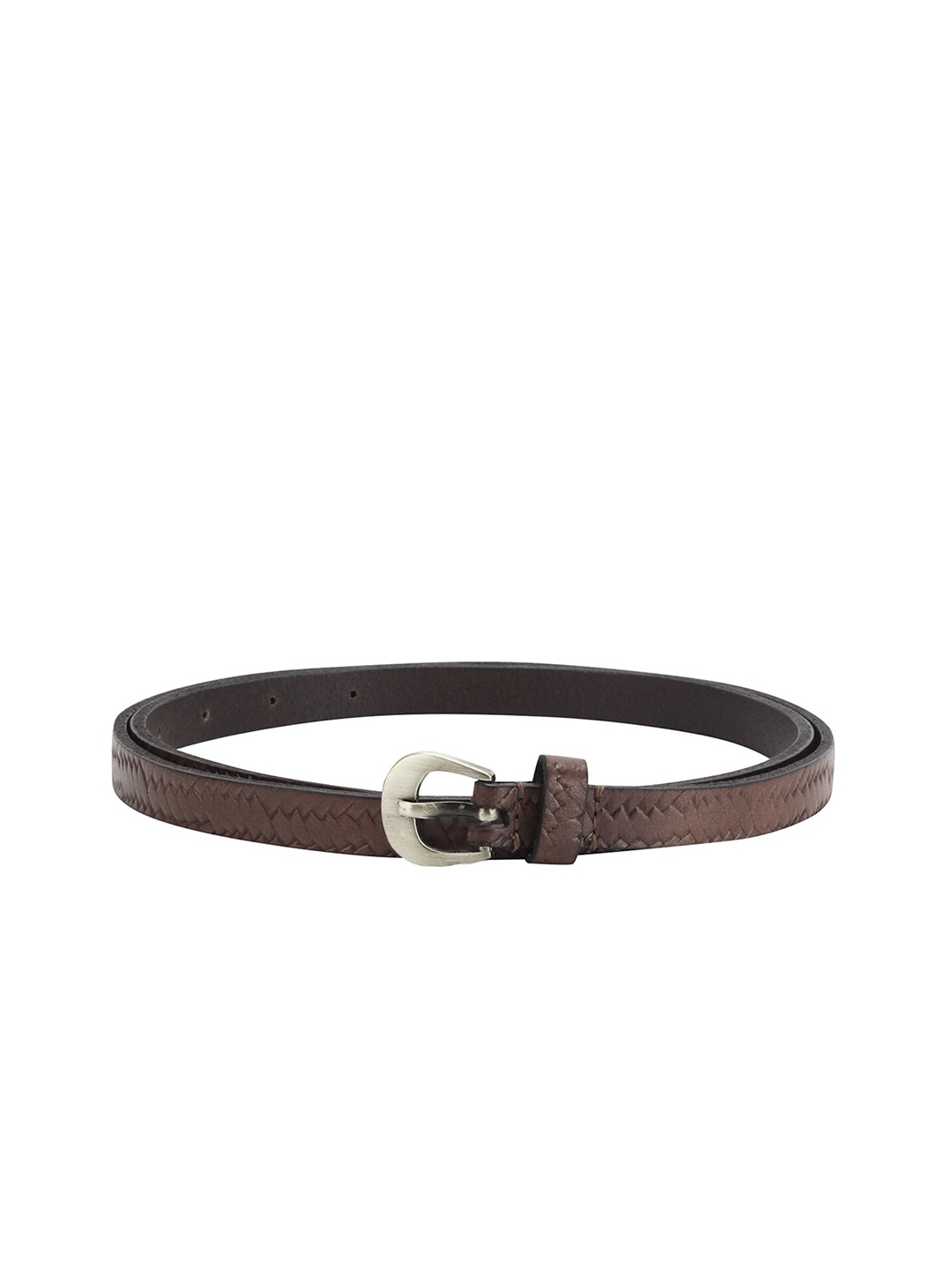 

Aditi Wasan Women Textured Tang Closure Leather Belt, Brown