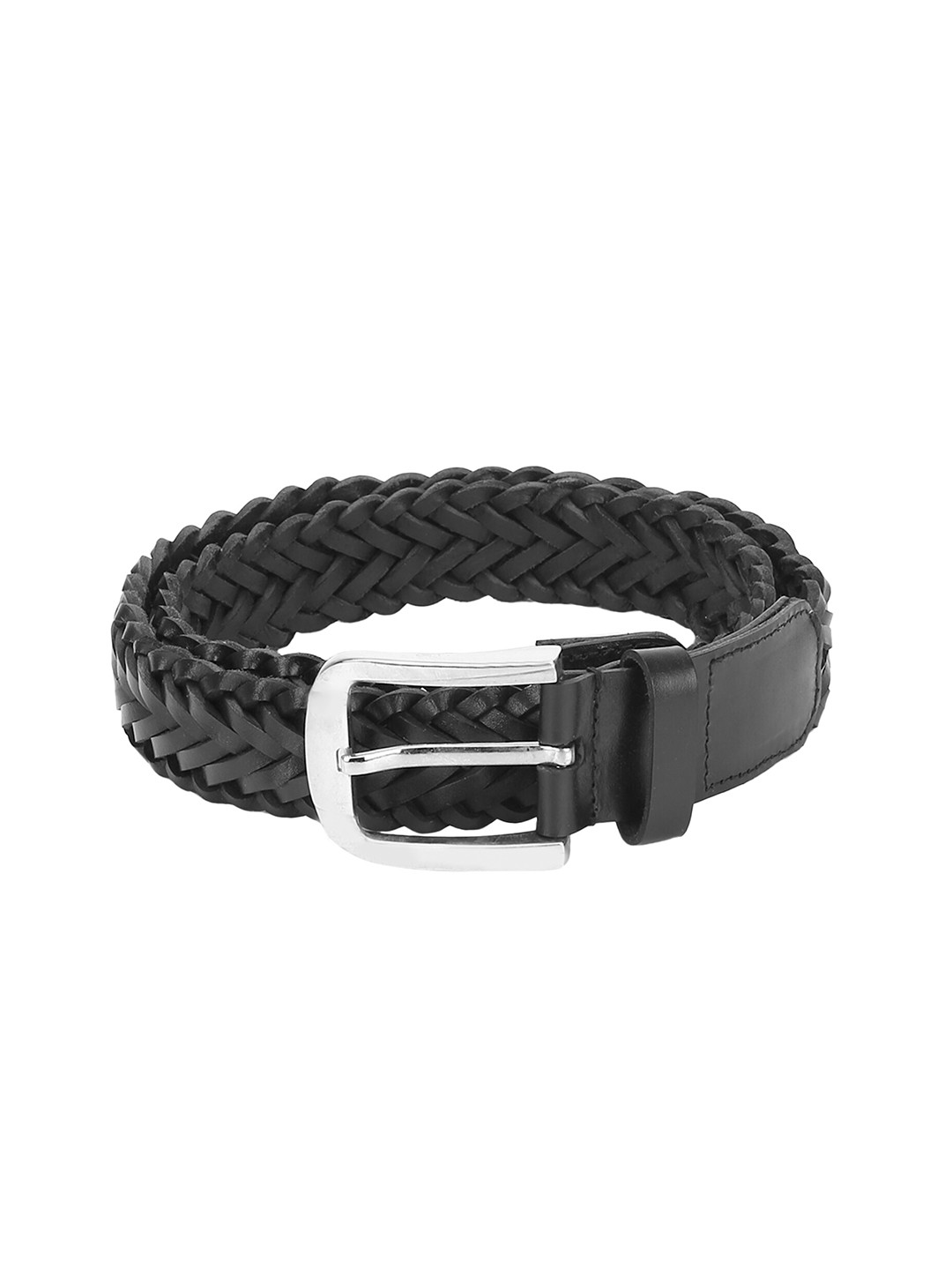

Aditi Wasan Men Woven Design Leather Belt, Black