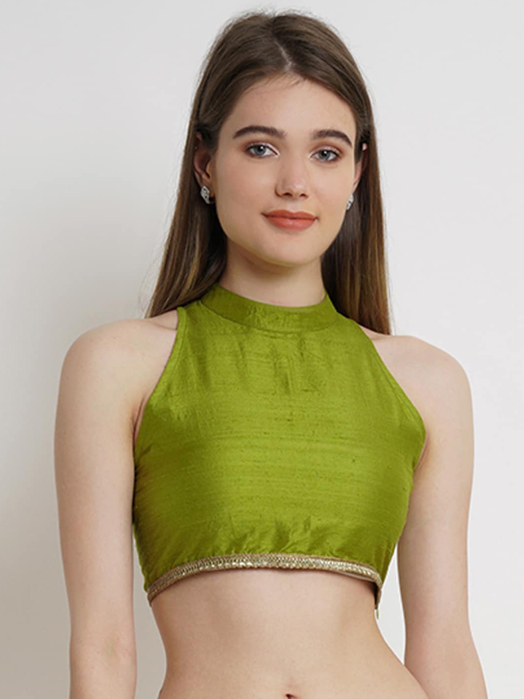 

Purple State High Neck Pure Silk Saree Blouse, Green