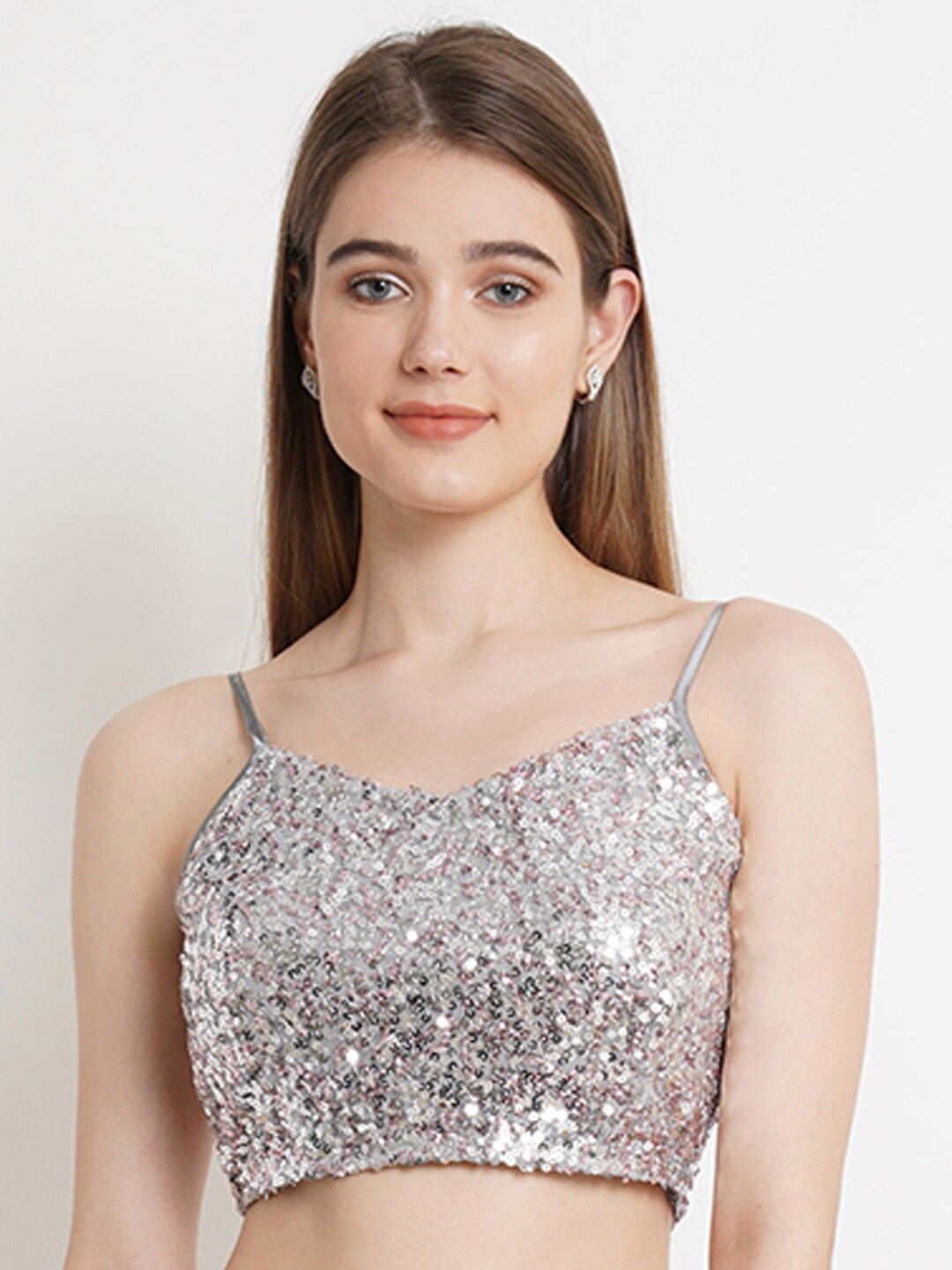 

Purple State Sequinned Embellished Saree Blouse, Silver