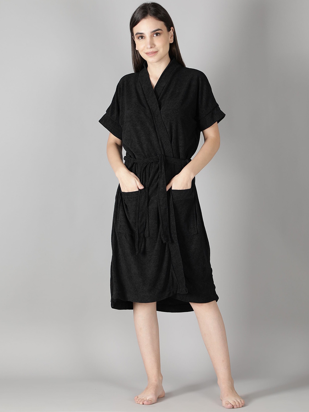 

HotGown Women Water Absorbent Bath Robe With Belt, Black