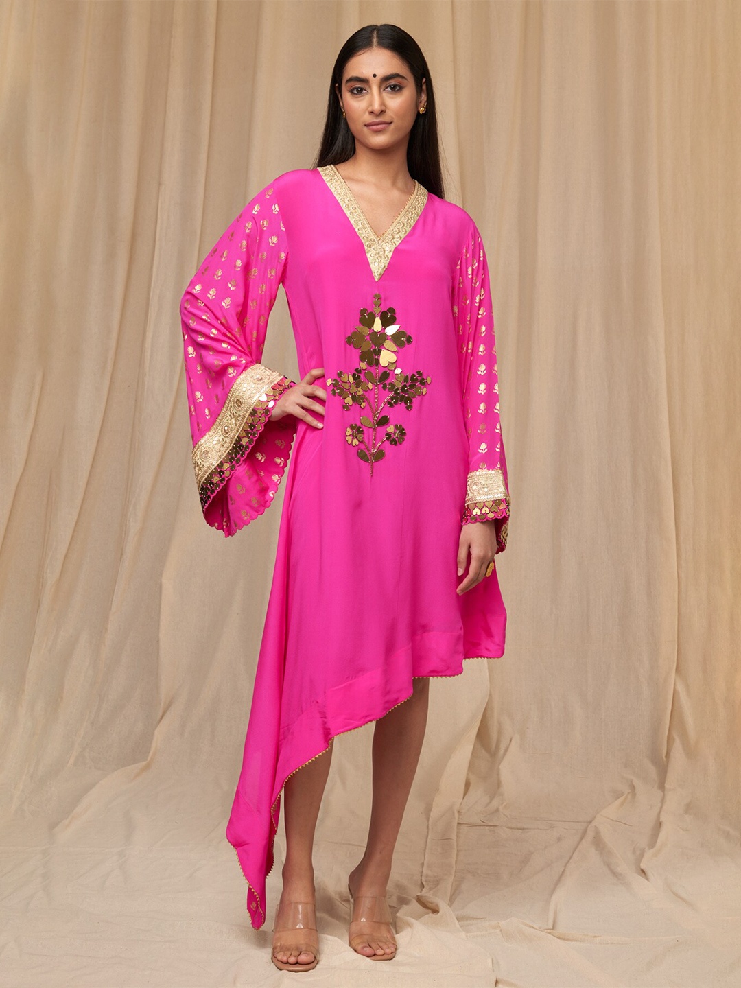 

Masaba V-Neck Crepe A-Line Dress, Pink