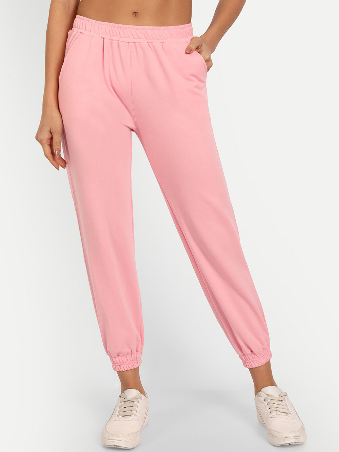 

COLOR CAPITAL Women Pure Cotton Mid-Rise Joggers, Peach