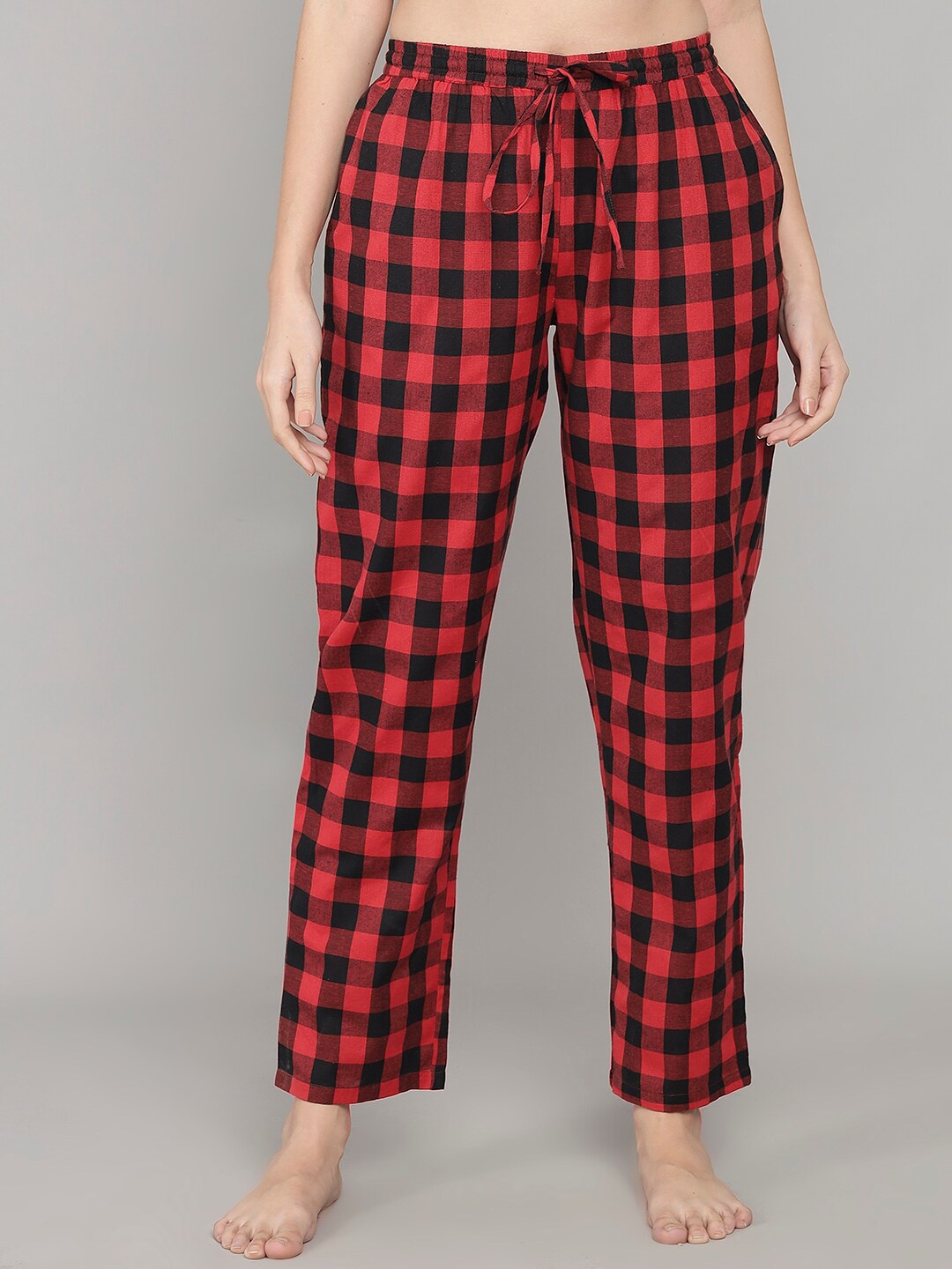 

Shararat Women Buffalo Checked Cotton Lounge Pants, Black