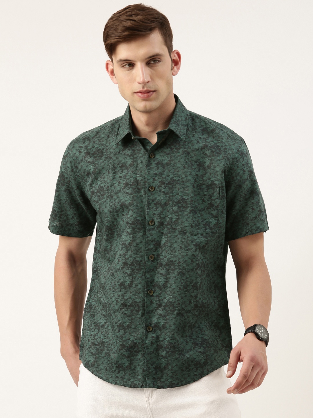 

Burnt Umber Standard Opaque Printed Casual Shirt, Green