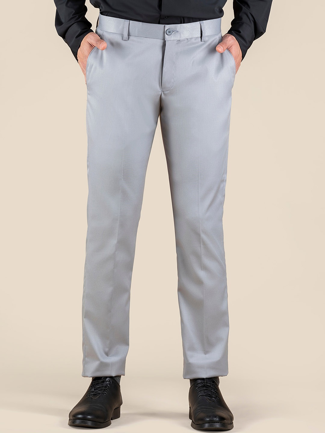 

Dennis Lingo Men Classic Slim Fit Wrinkle Free Formal Trousers, Grey