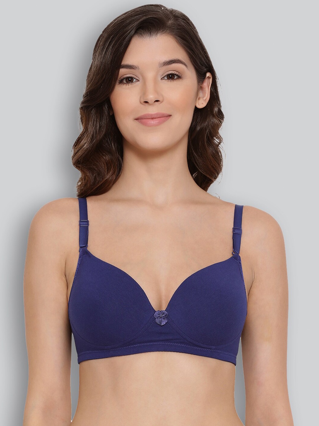 

Lyra Combed Cotton Seamless Wrinkle Free Cups Bra with Detachable Strap, Blue