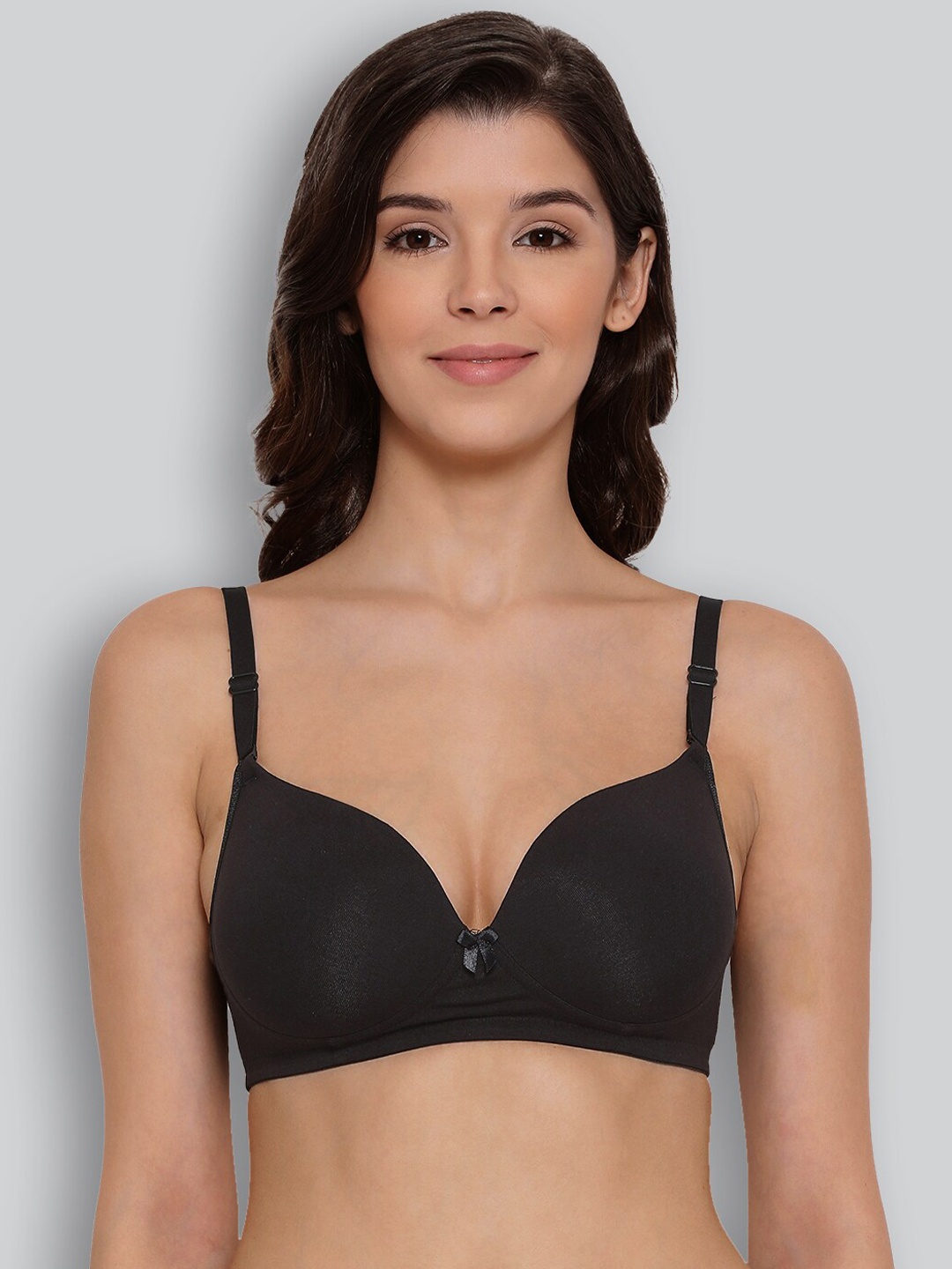 

Lyra Combed Cotton Seamless Wrinkle Free Cups Bra with Detachable Strap, Black