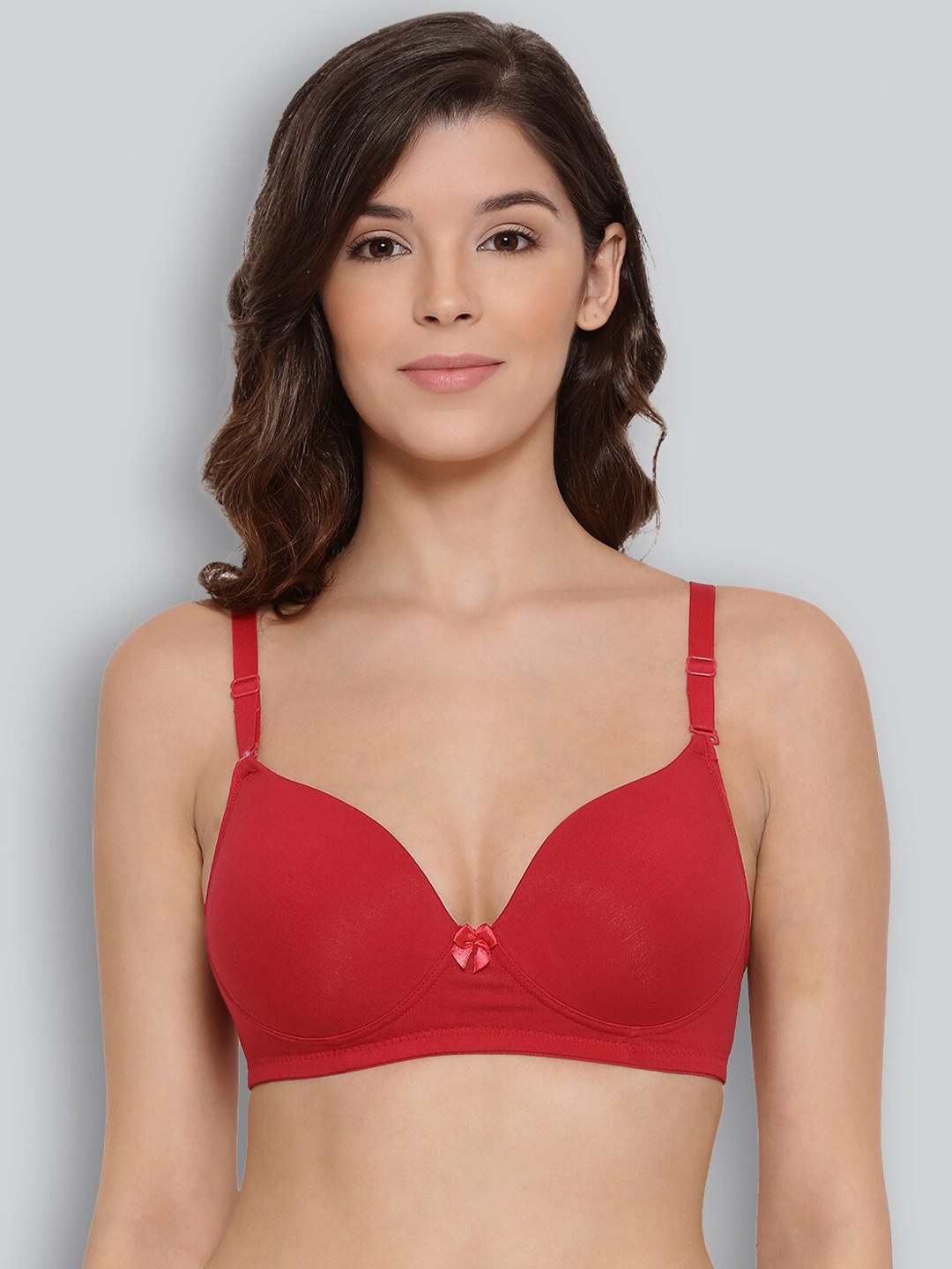 

Lyra Combed Cotton Seamless Wrinkle Free Cups Bra with Detachable Strap, Red