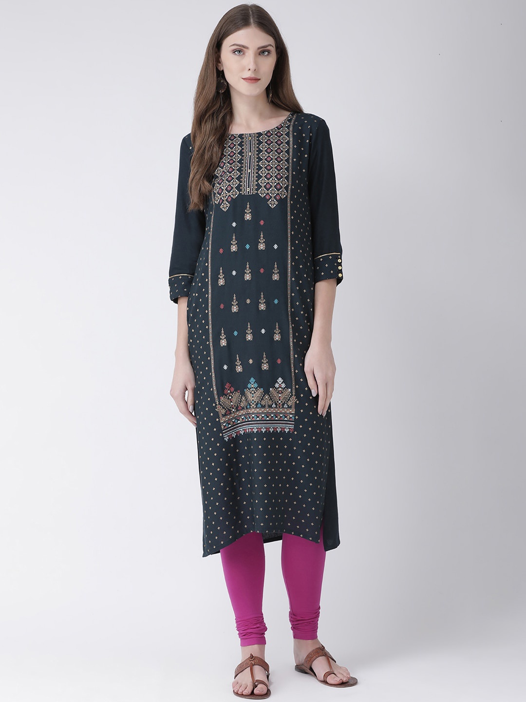 

Span Ethnic Motifs Printed Cotton Straight Kurta, Green