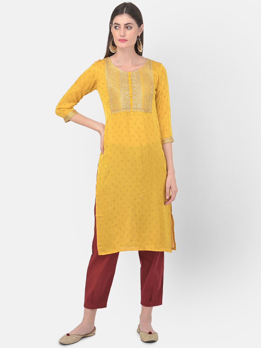 

Span Floral Embroidered Sequins Pure Silk Kurta, Yellow