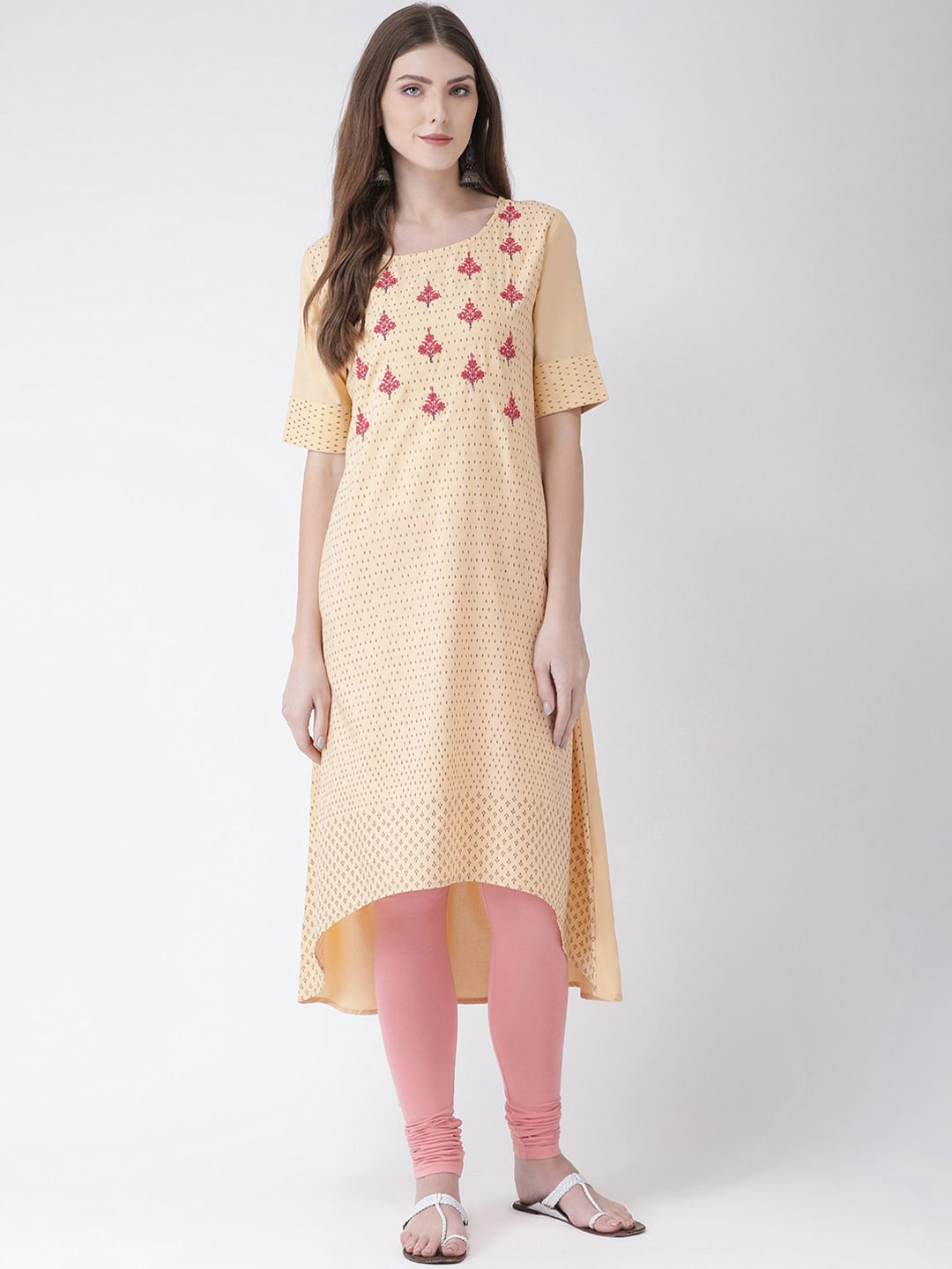 

Span Floral Embroidered Thread Work Pure Cotton Kurta, Beige