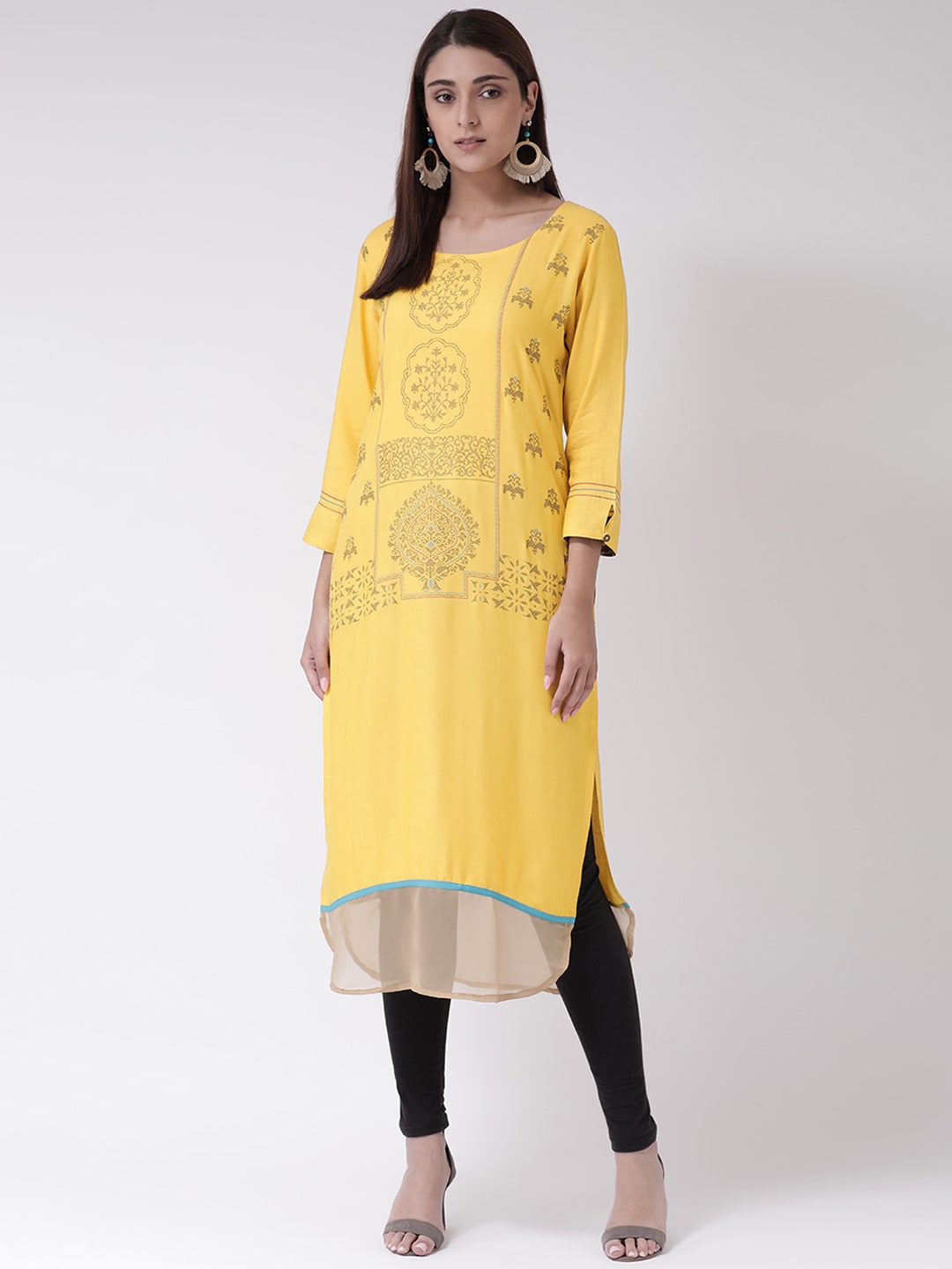 

Span Round Neck Ethnic Motifs Printed Kurta, Yellow