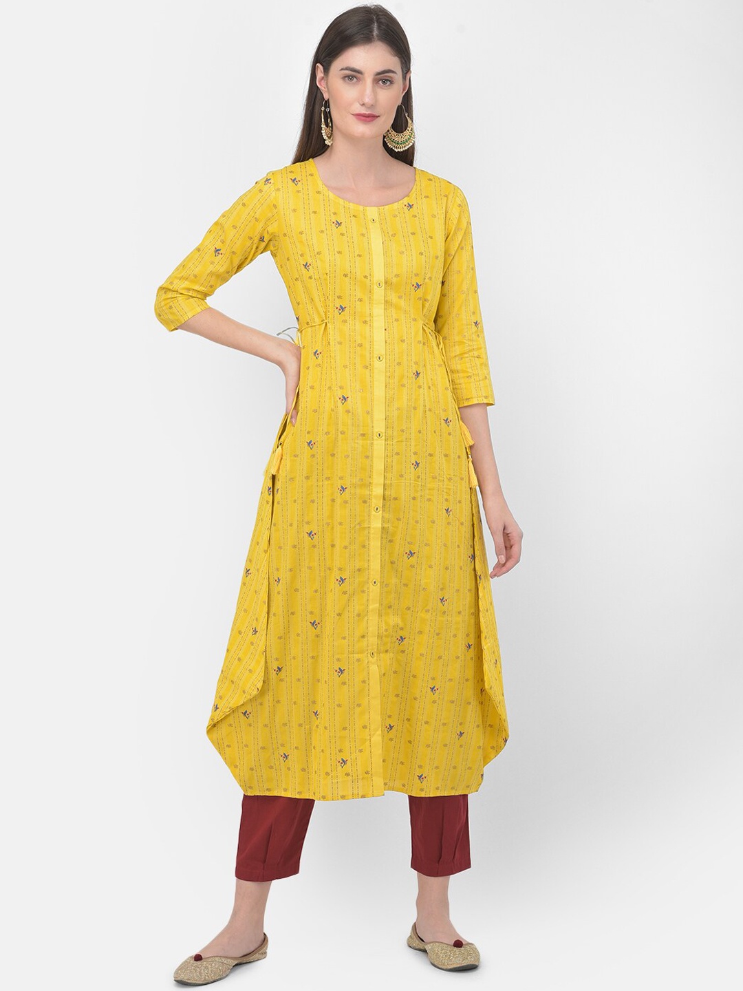 

Span Ethnic Motifs Printed Pure Cotton Kurta, Yellow