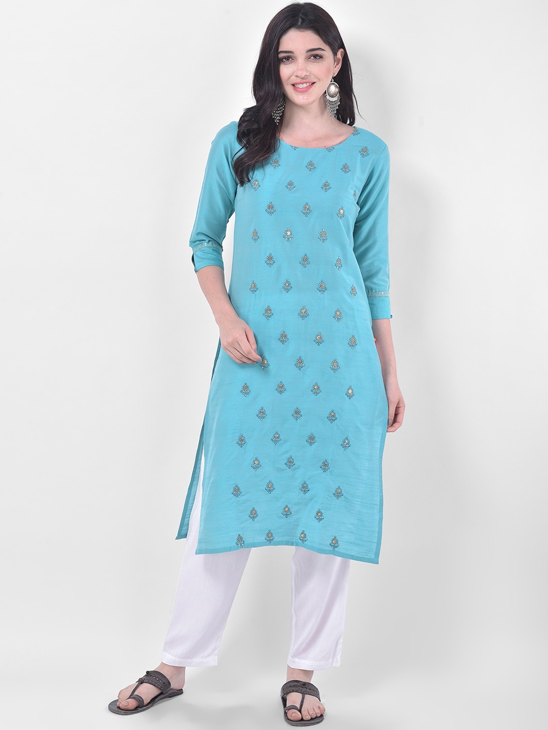 

Span Ethnic Motifs Embroidered Sequins Pure Cotton Kurta, Blue