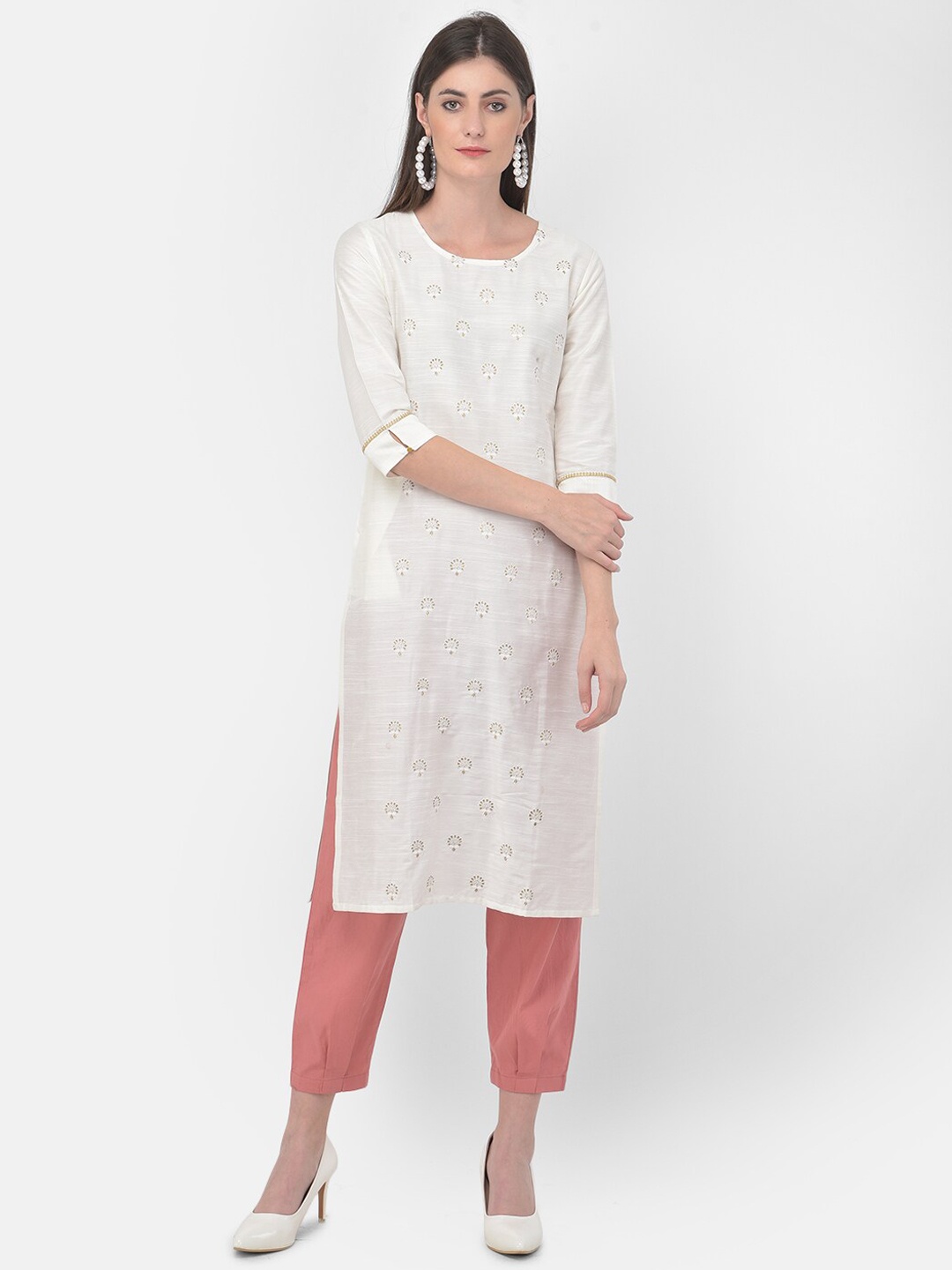 

Span Ethnic Motifs Printed Gotta Patti Pure Cotton Kurta, White