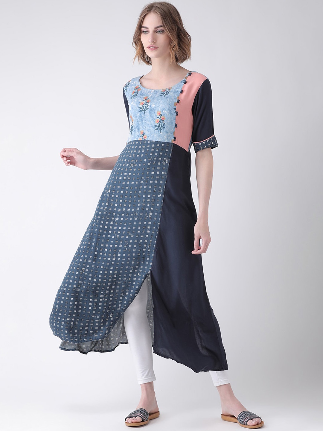 

Span Floral Printed Cotton Silk Kurta, Blue
