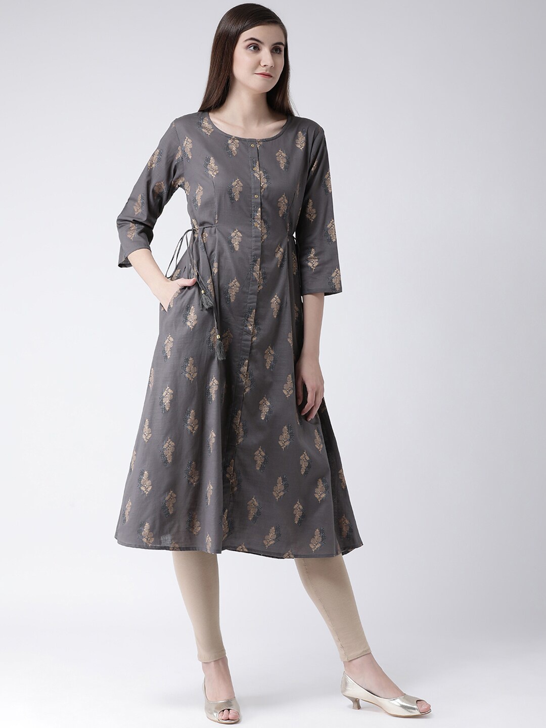 

Span Ethnic Motifs Printed Pure Silk Anarkali Kurta, Grey