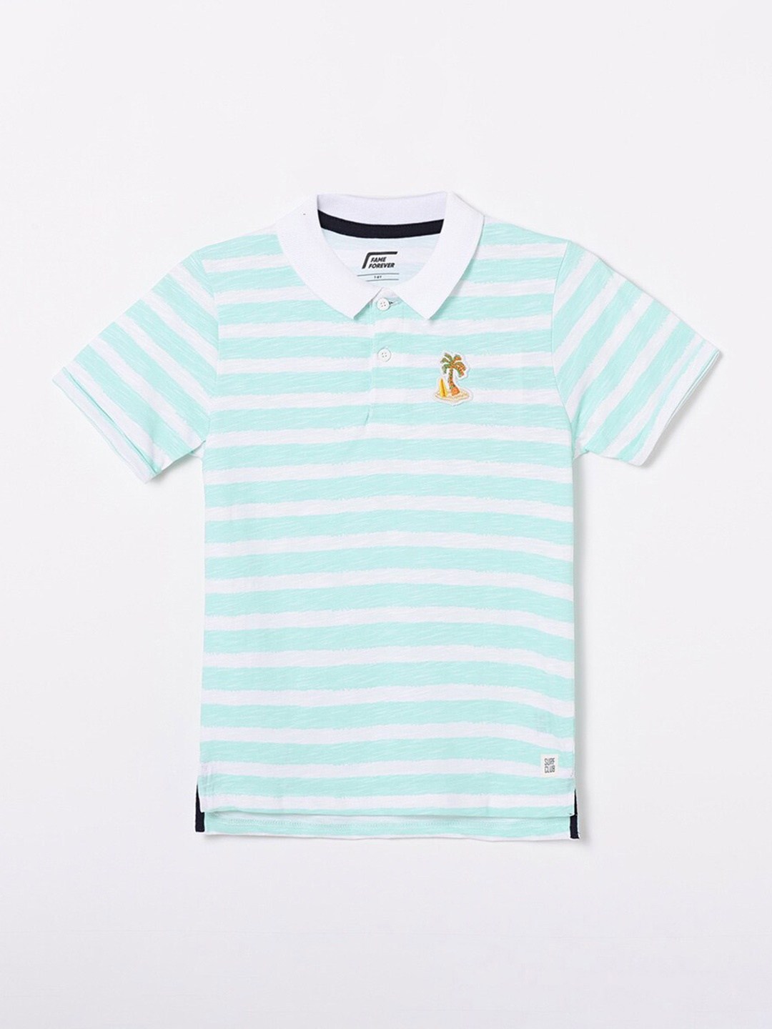 

Fame Forever by Lifestyle Boys Striped Polo Collar Pure Cotton T-shirt, Sea green