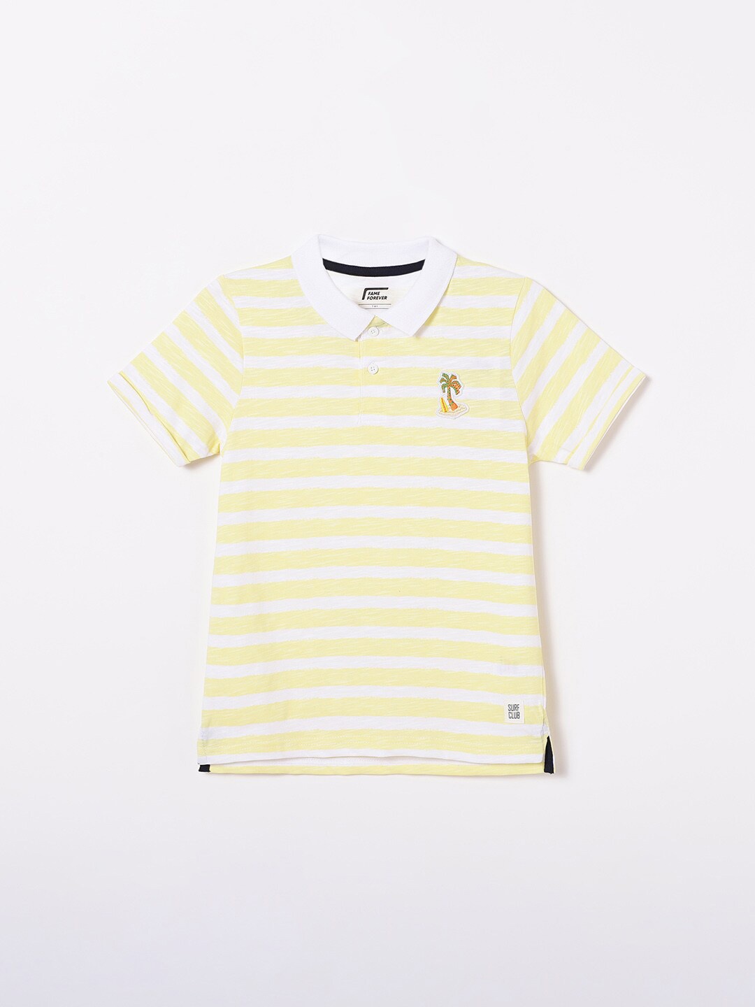 

Fame Forever by Lifestyle Boys Striped Polo Collar Pure Cotton T-shirt, Yellow