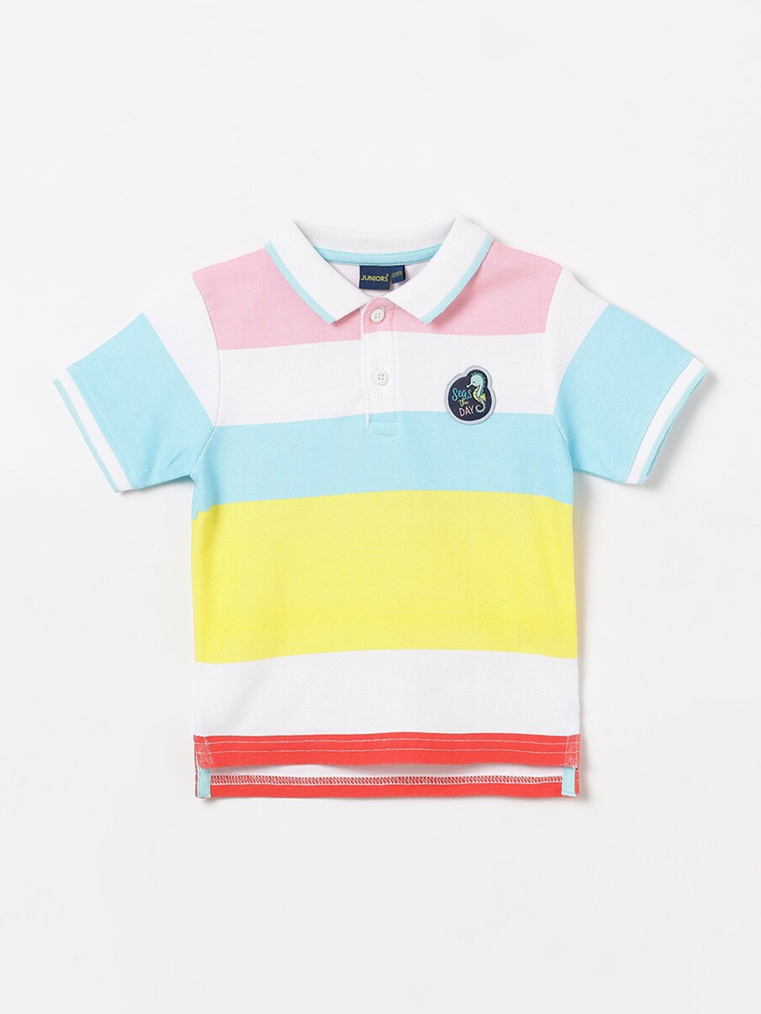 

Juniors by Lifestyle Boys Striped Polo Collar Pure Cotton T-shirt, White