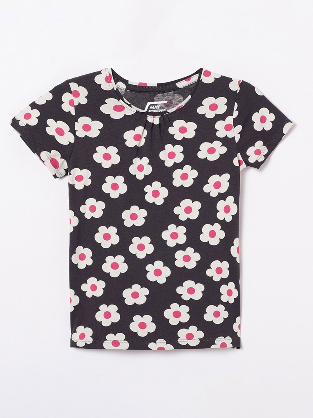 

Fame Forever by Lifestyle Girls Floral Printed Cotton T-shirt, Charcoal