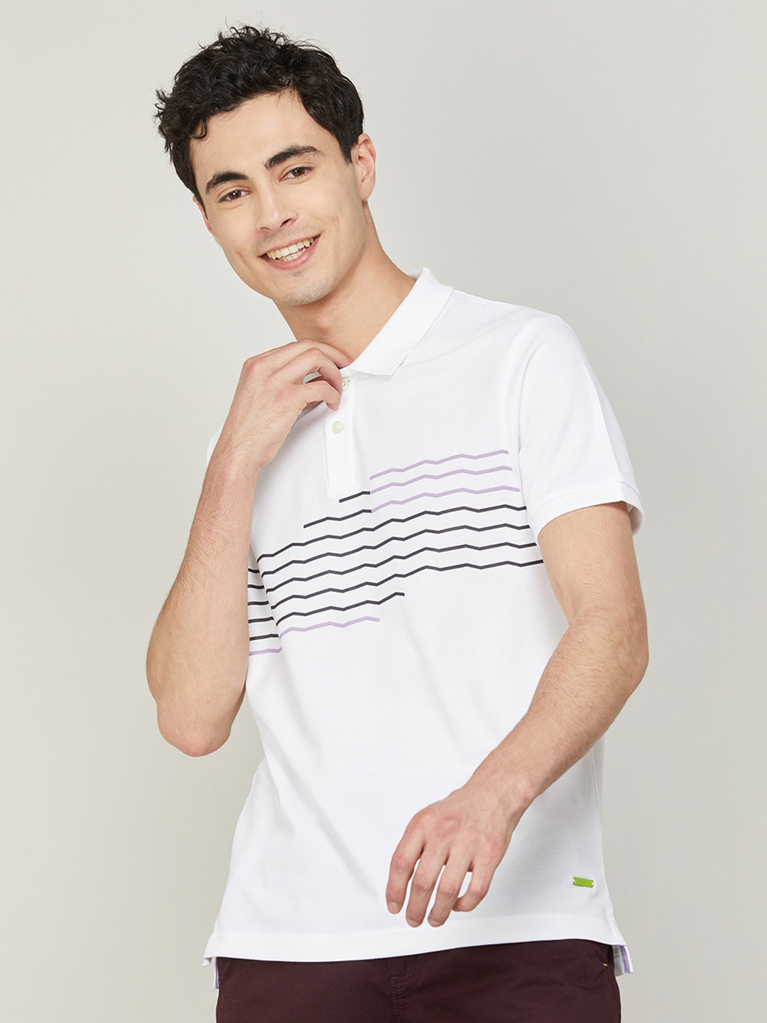

Bossini Striped Polo Collar Cotton T-Shirt, White
