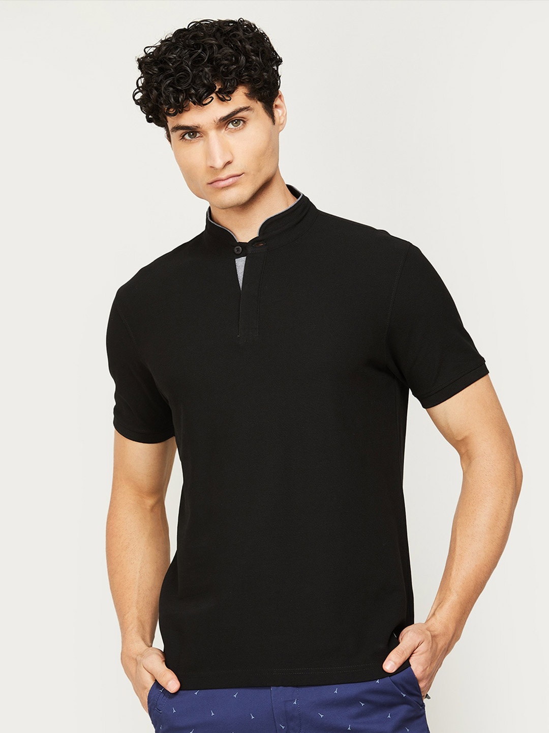 

CODE by Lifestyle Mandarin Collar T-shirt, Black