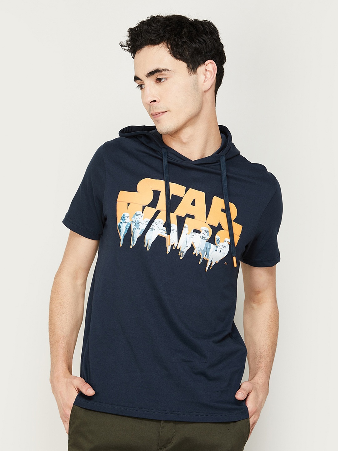 

Fame Forever by Lifestyle Typography Printed Hooded Cotton T-shirt, Navy blue