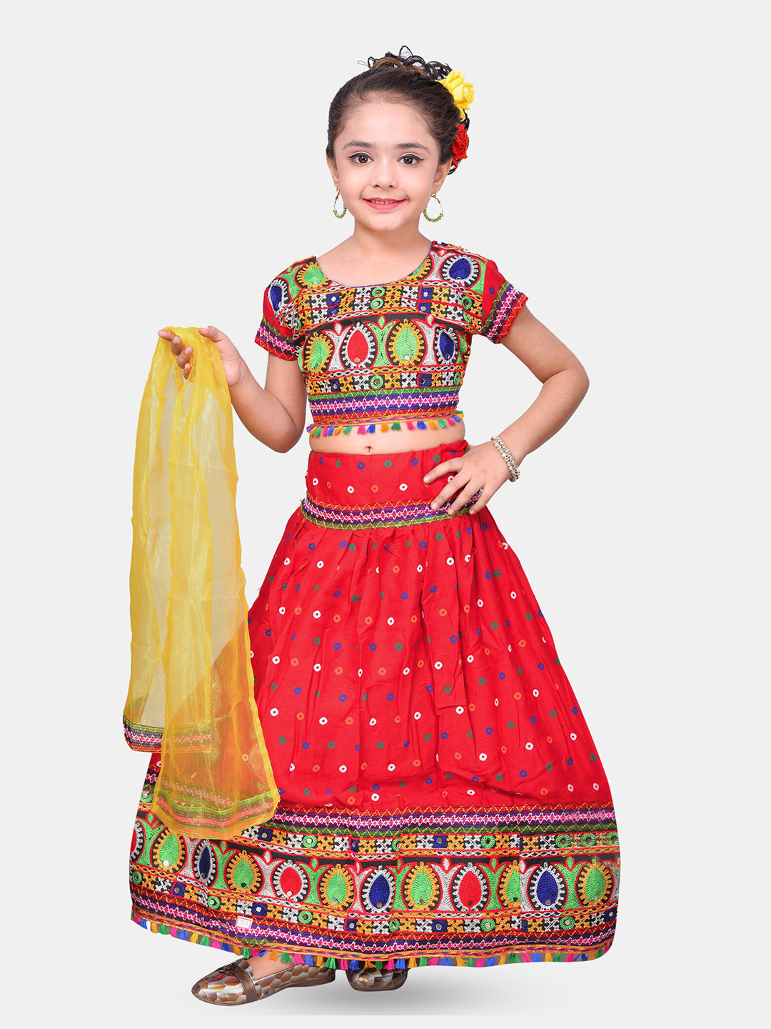 

ahhaaaa Girls Embroidered Thread Work Ready to Wear Lehenga & Blouse With Dupatta, Red