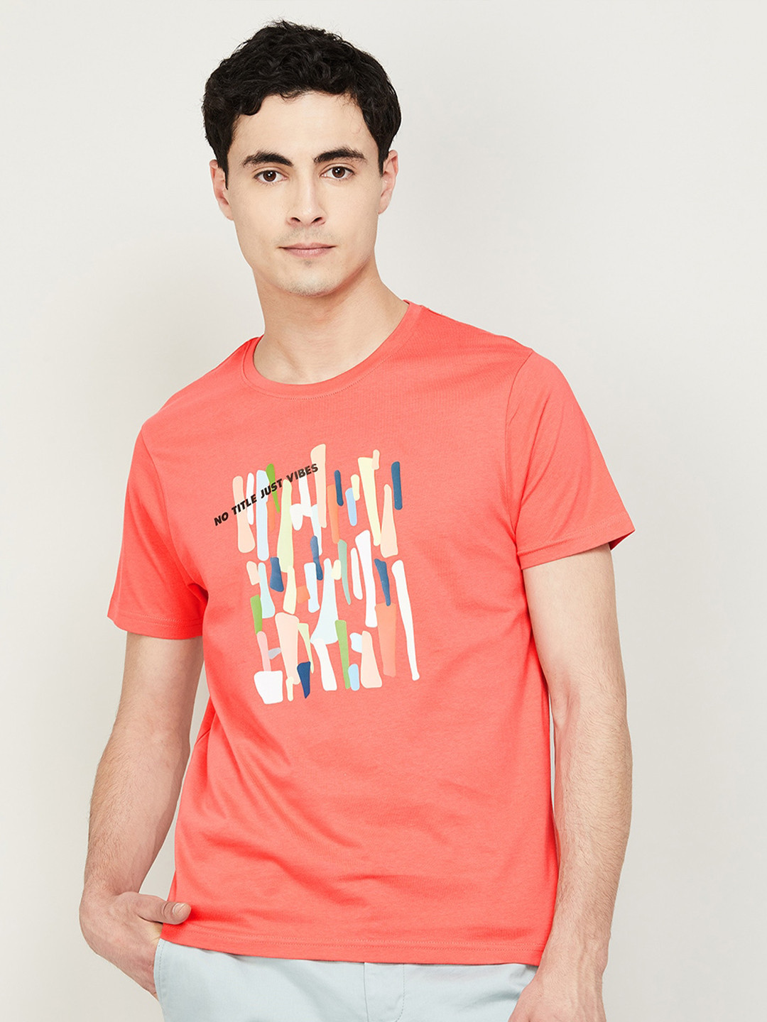 

Fame Forever by Lifestyle Abstract Printed Cotton T-shirt, Coral