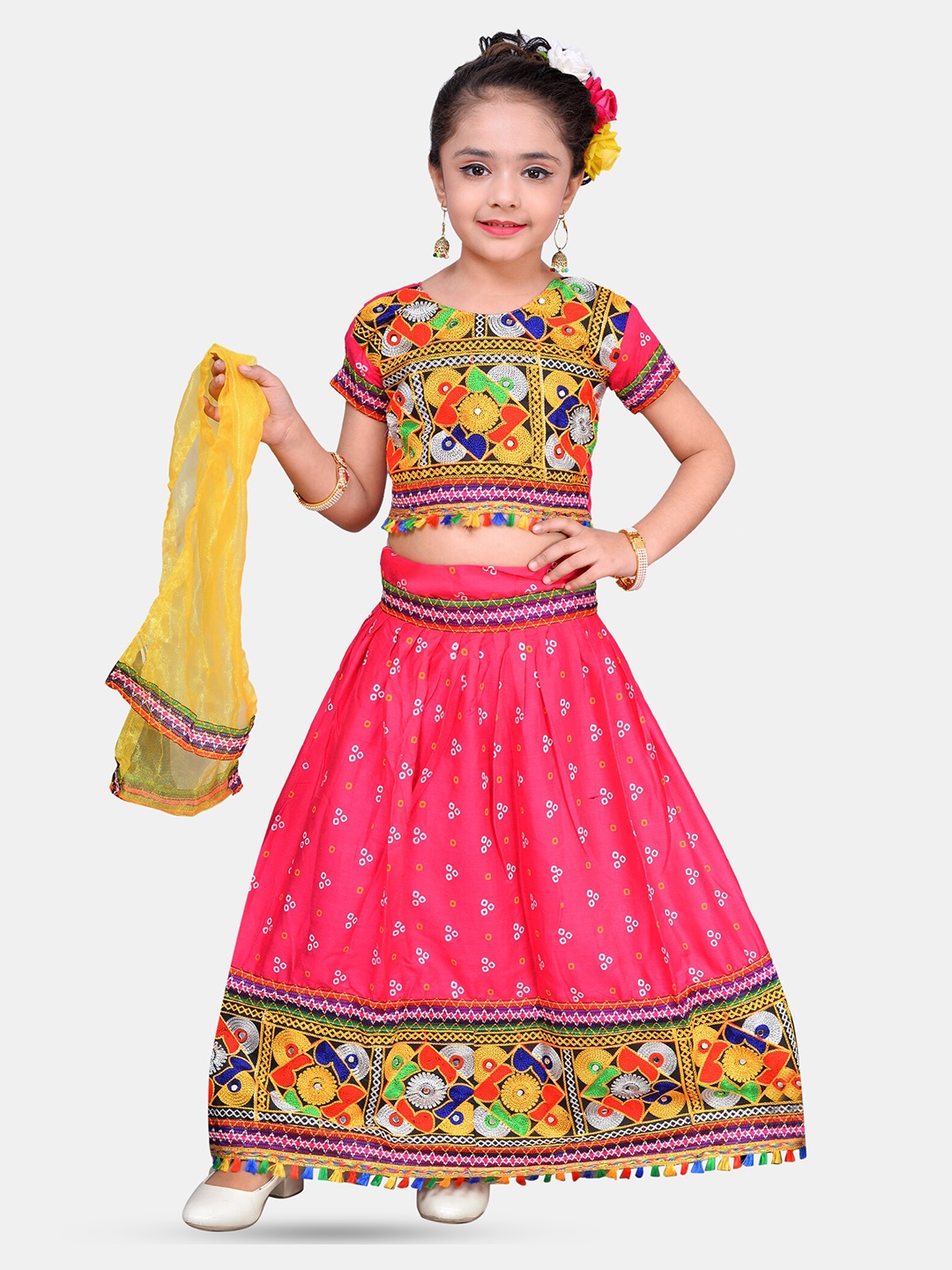 

ahhaaaa Girls Embroidered Thread Work Ready to Wear Lehenga & Blouse With Dupatta, Pink