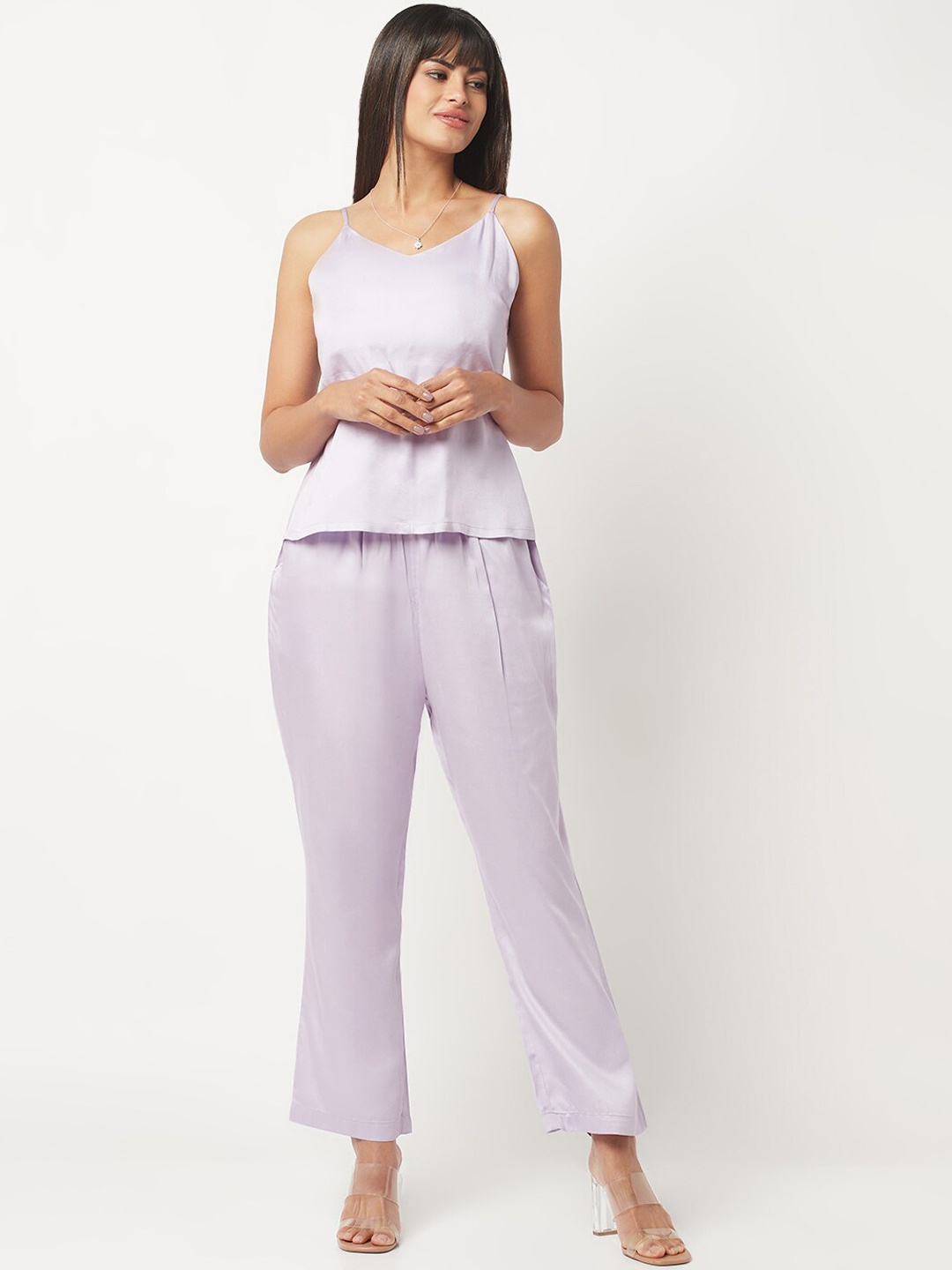 

HOUSE OF S Women Shoulder Straps Stain Finish Top With Trouser, Lavender