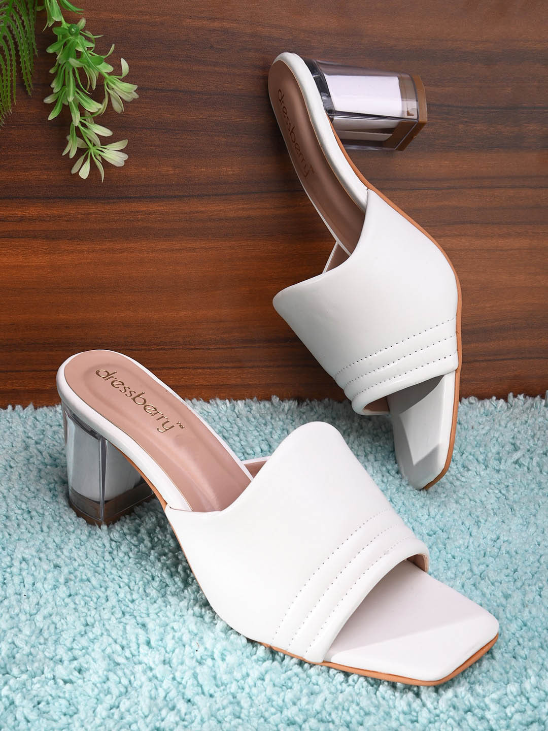 

DressBerry Textured Open Toe Block Heels, White