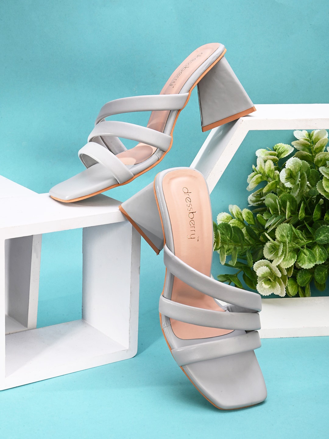 

DressBerry Open Toe Block Heels, Grey