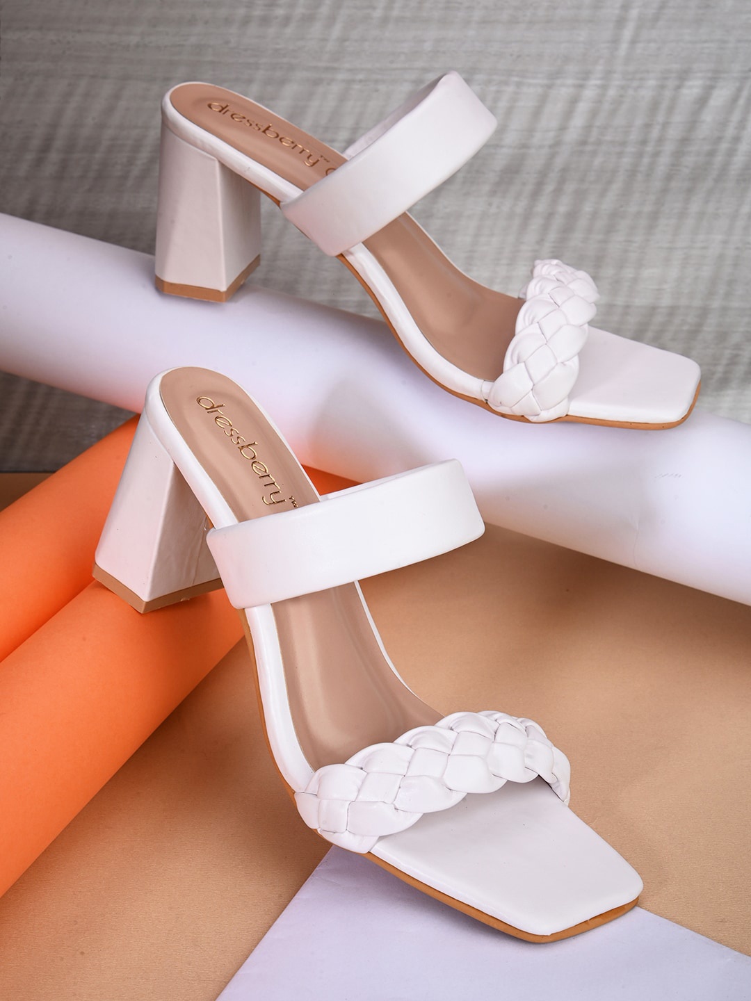 

DressBerry Braided Open Toe Block Heels, White