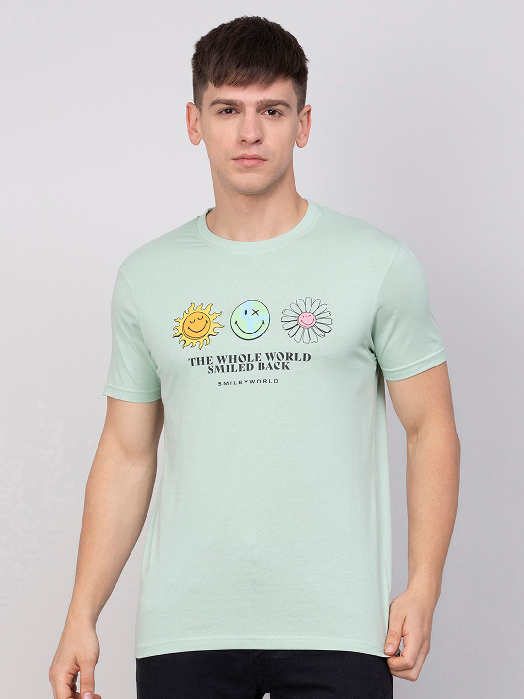 

SmileyWorld Typography Printed Cotton T-shirt, Green