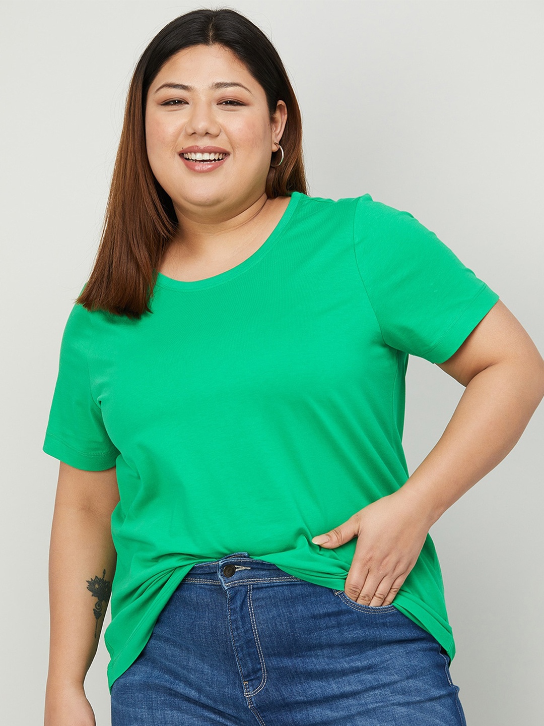 

Nexus by Lifestyle Plus Size Round Neck Pure Cotton T-shirt, Green