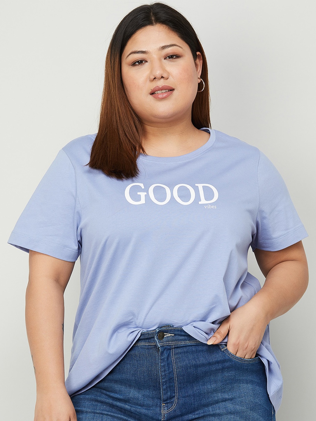 

Nexus by Lifestyle Plus Size Round Neck Pure Cotton T-shirt, Blue